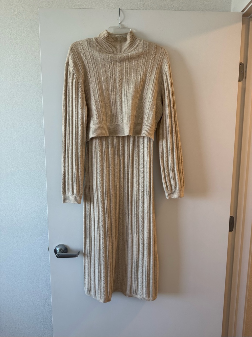 Anthropologie Ribbed Knit Mock Neck Dress in Cream